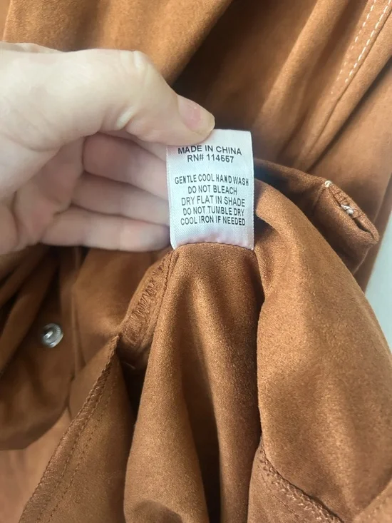 THML Brown Western faux Suede Dress medium cowgirl pearl snap - Picture 10 of 12